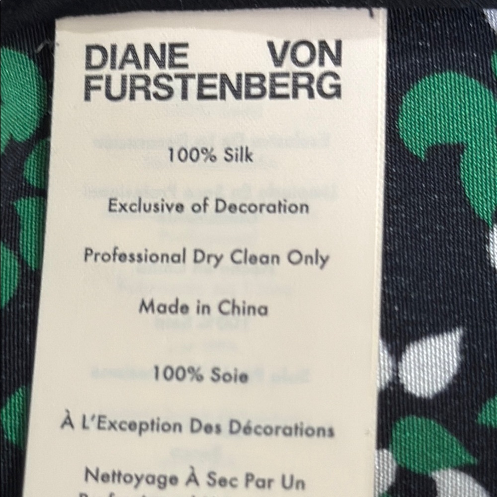 Diane Von Furstenberg Floral Green Black White Wide Leg High Rise SILK Pants - Picture 2 of 13